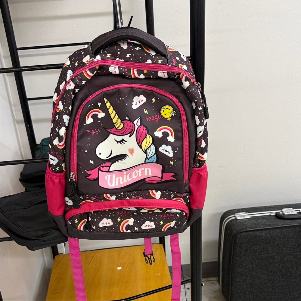 Unicorn Kids School Backpack in Dark Brown and Pink